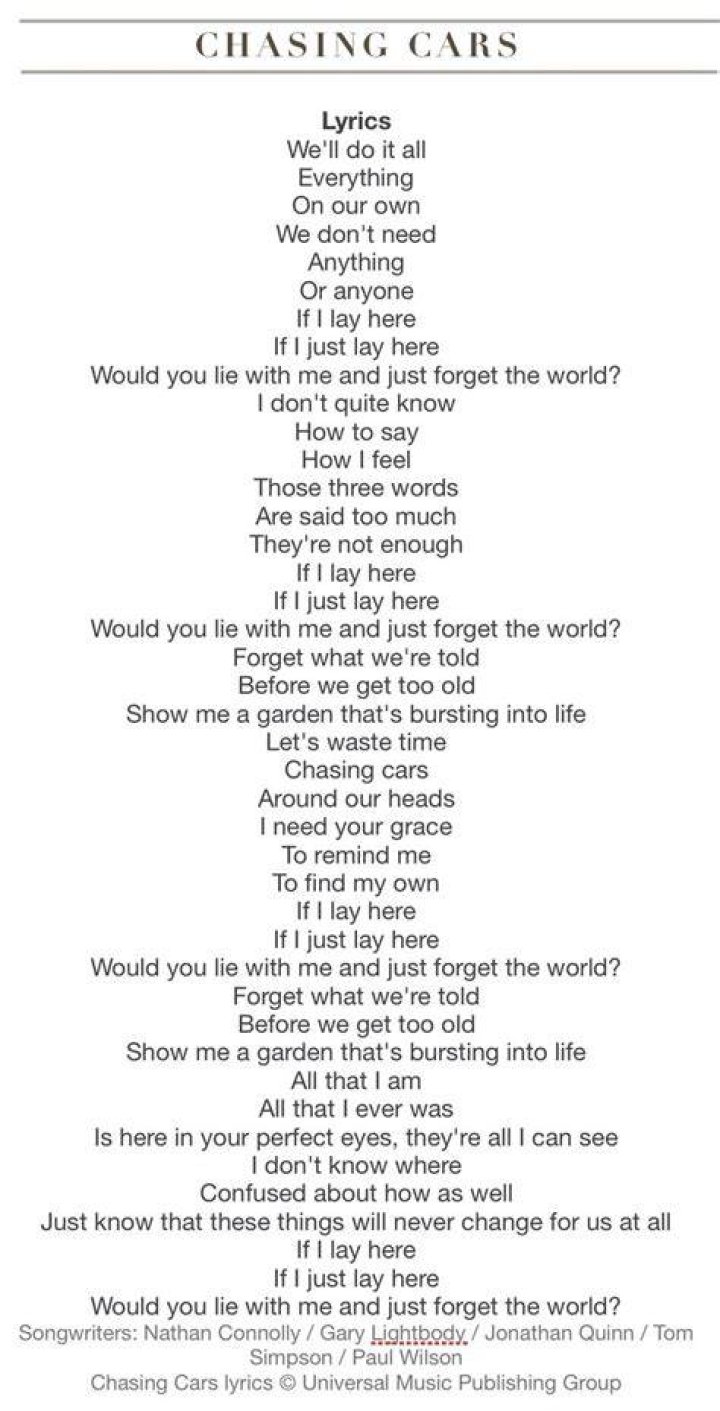 Chasing Cars - lyrics (Grey's Anatomy Cast) - songs from grey's anatomy season 17