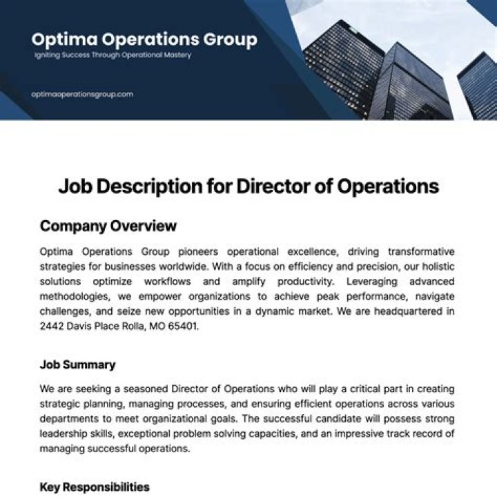 Job Openings for Operations Director