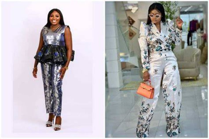 Two ladies showcasing damask jumpsuit styles Two ladies showcasing damask jumpsuit styles